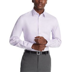 Calvin Klein Mens Steel + Button Down Dress Shirt, Purple, 15 Neck, 32-33 Len...